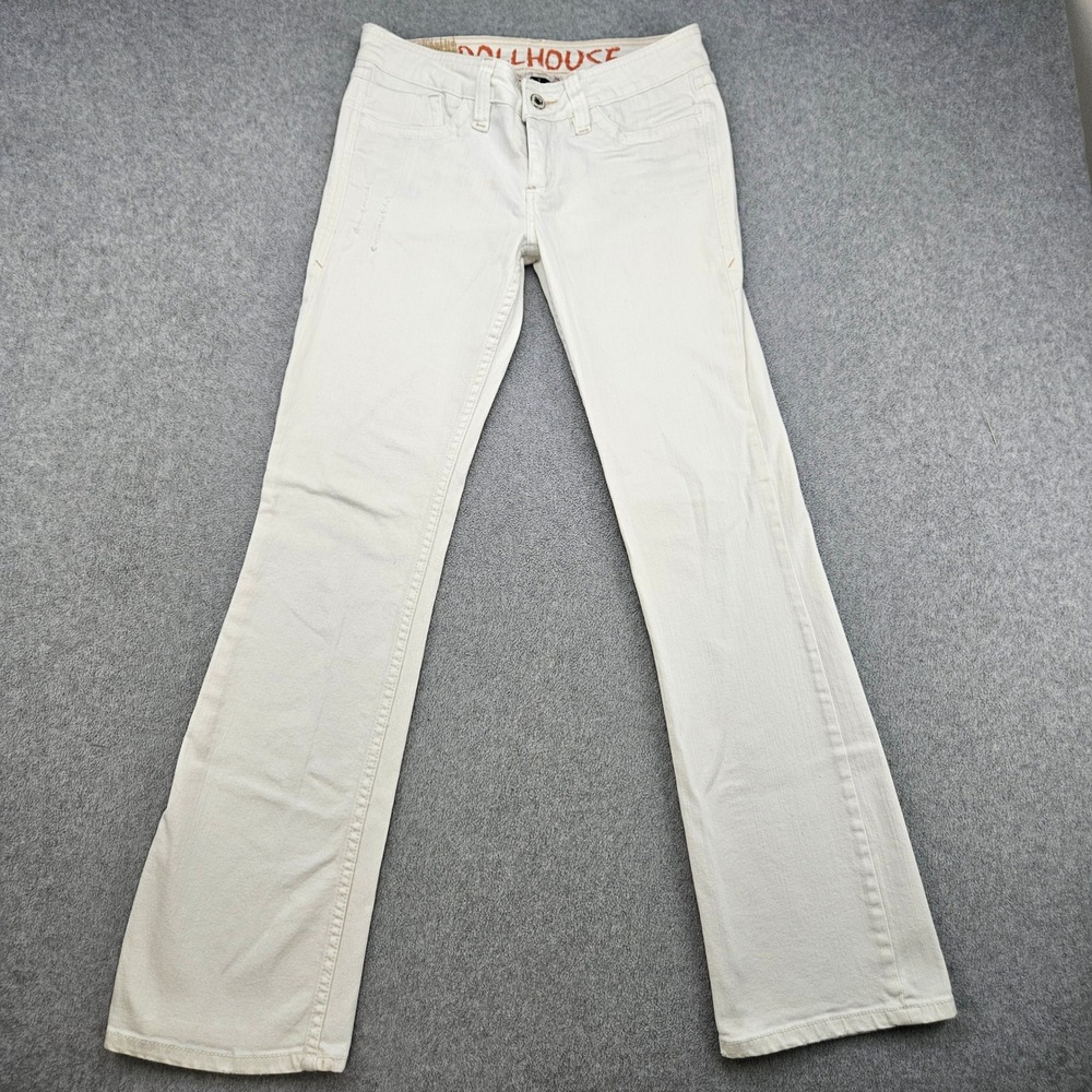 DOLLHOUSE Flare Jeans Women 7 White Embroidered Low Rise Y2K Retro Aesthetic